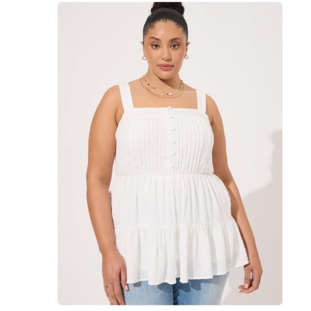 TORRID Swiss Dot Washable Gauze Tiered Pin Tuck Tank 2X